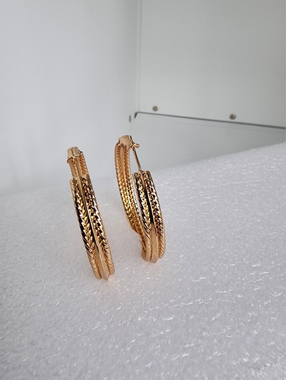 Rose Gold Plated Textured Hoop Earrings Statement Designer Inspired 40mm
